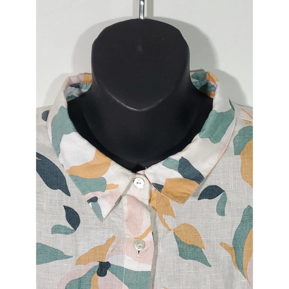 Rachel Zoe Large Button Down Multicolored Linen Shirt Tulip Print Shirt Dress - Picture 2 of 11